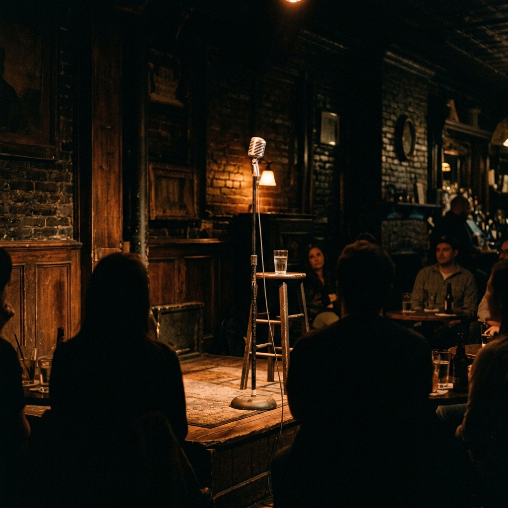 Intimate comedy stage at The Houston Comedy Club